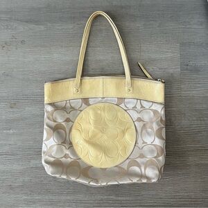 Coach Beige and Yellow Signature Tote